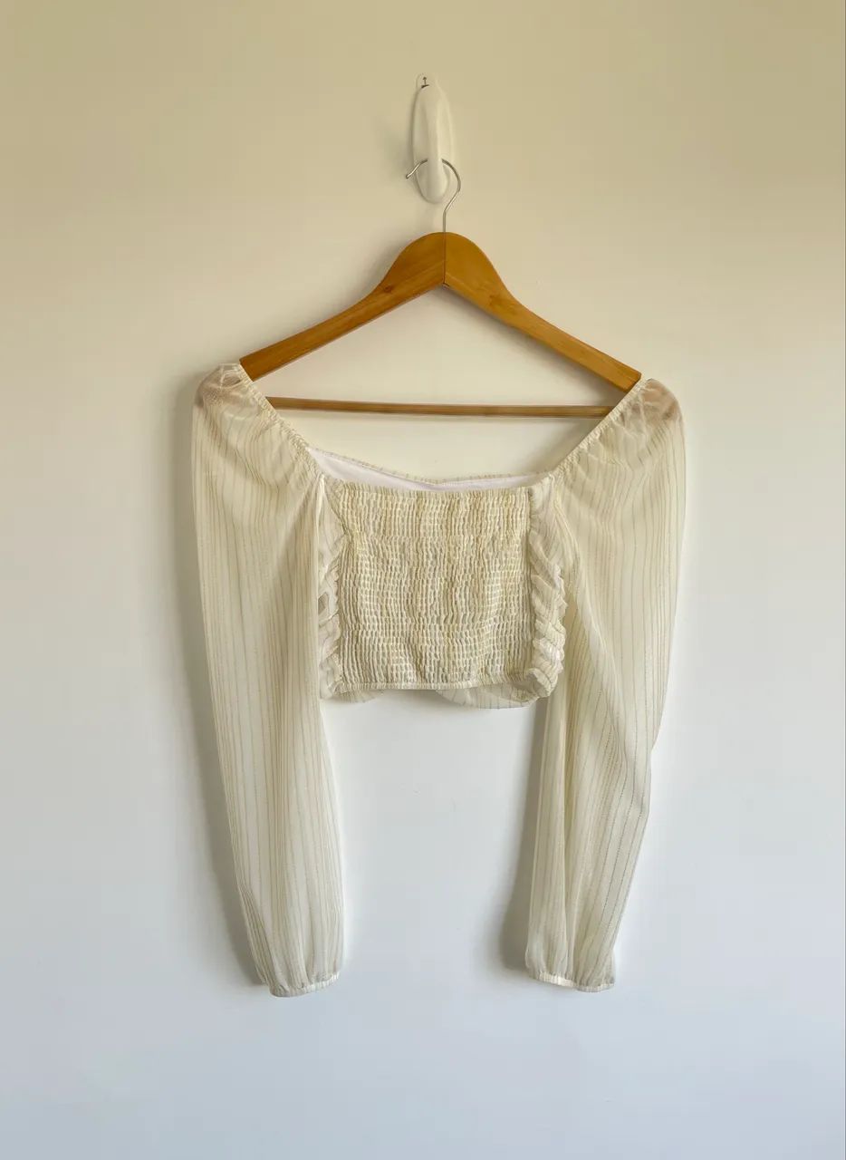 Blusa tam 16 cropped bege Young Connection - Foto 4