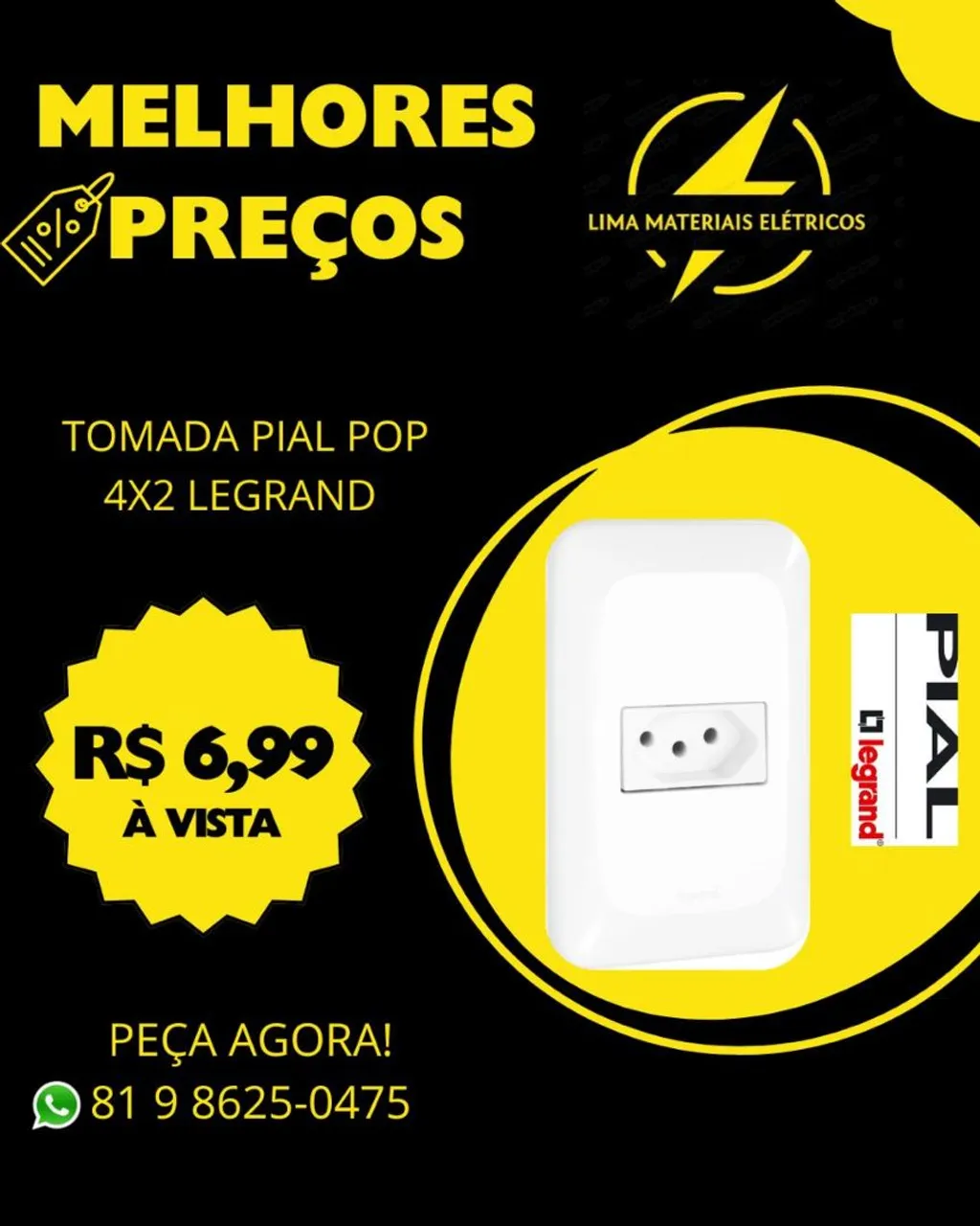Tomada Pial Pop 4x2 Legrand e Interruptor Pial Pop 4x2 Legrand - Melhor Preço!