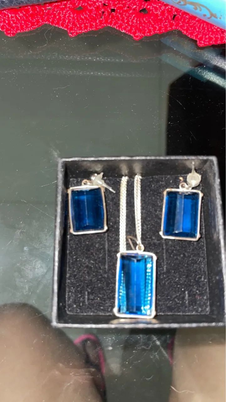 Conjunto de Prata com zircônia Azul 