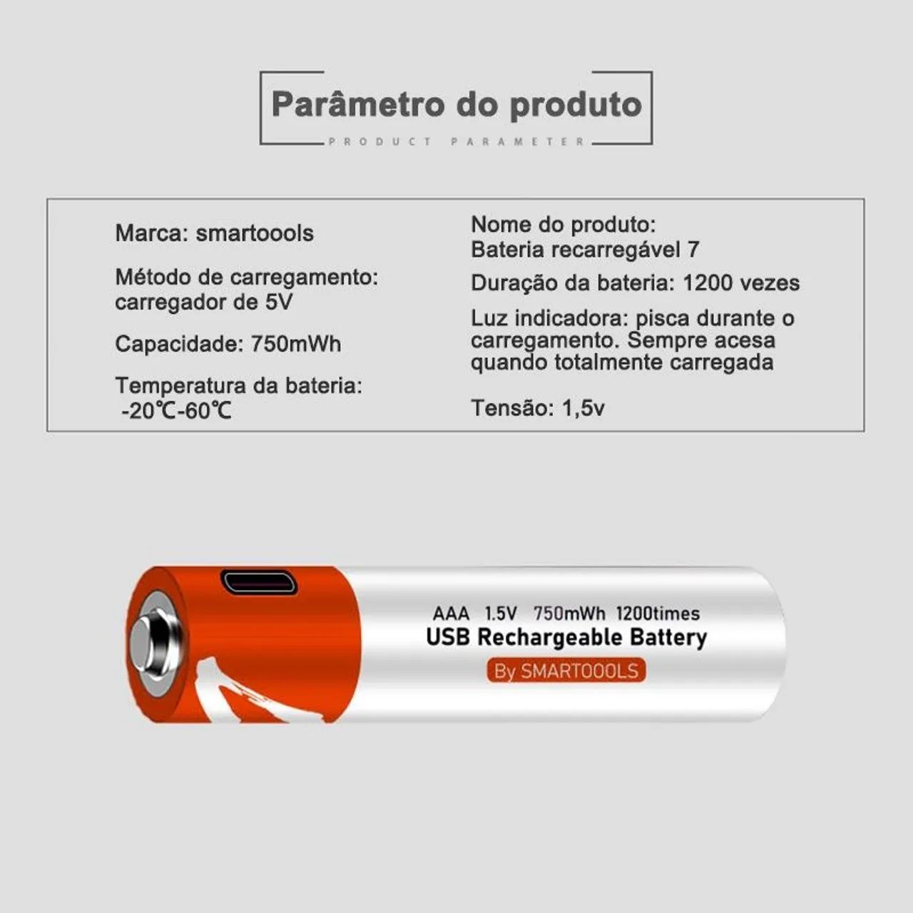 Pilhas AAA Recarregáveis USB C - 1.5V com Cabo Tipo-C - Foto 5