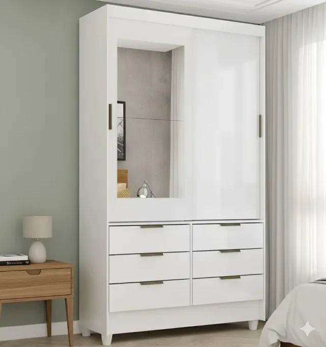 Guarda roupa com espelho solteiro branco (no estoque)