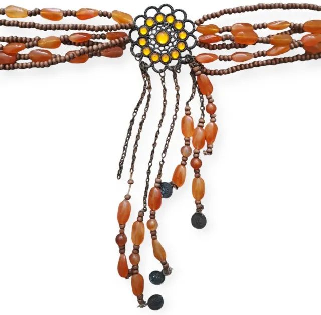 Cinto Feminino Artesanal Boho de Miçangas Trançadas com Detalhe Central - Foto 4