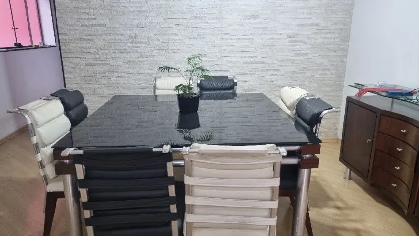 Mesa de jantar 8 lugares tampo de vidro preto - Foto 5