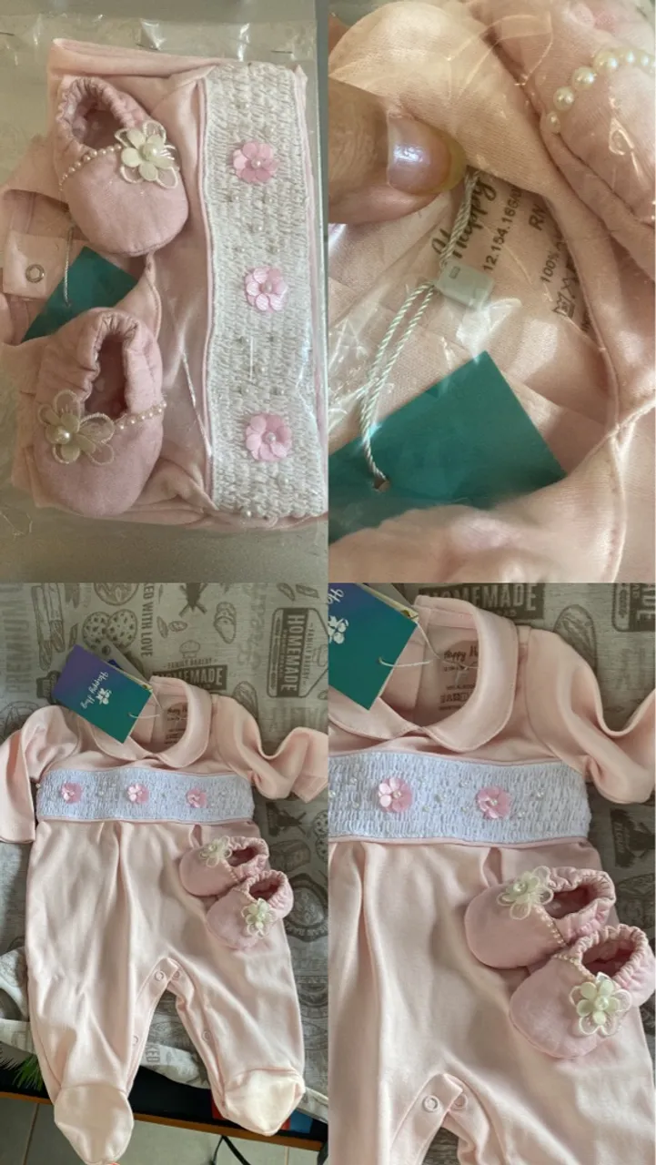 Macacão Bebê Rosa com Sapatinhos