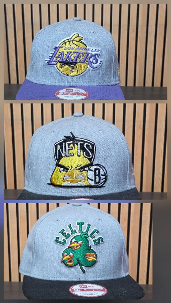 Bonés NBA Angry Birds - Lakers, Nets e Celtics