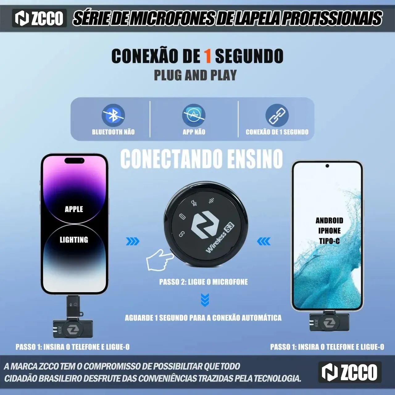 Microfone Sem Fio Zcco S3 Magnética Duplo Type-c E Lightning - Foto 4