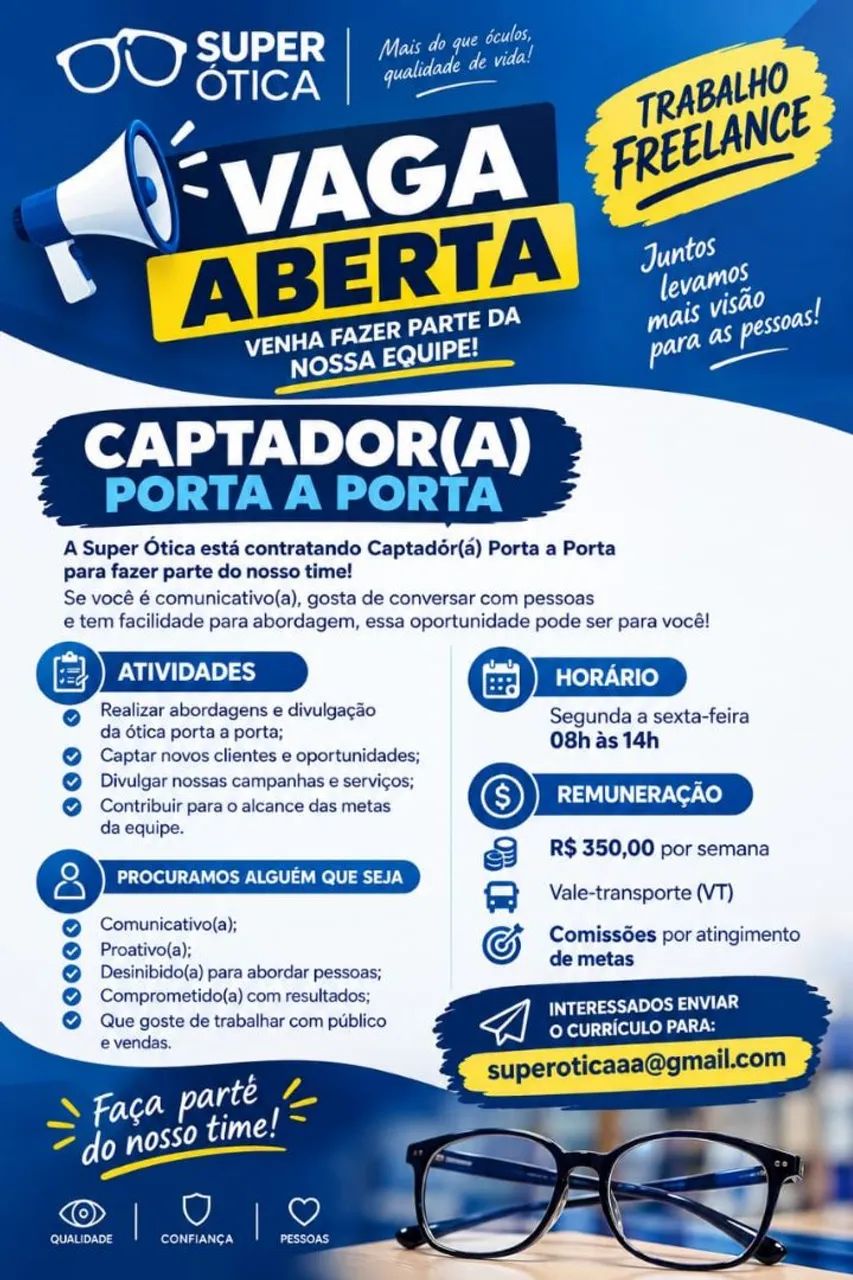 Vaga para captadora porta a porta.