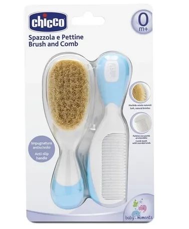 ESCOVA DE CABELO (CERDAS NATURAIS) E PENTE - AZUL - CHICCO