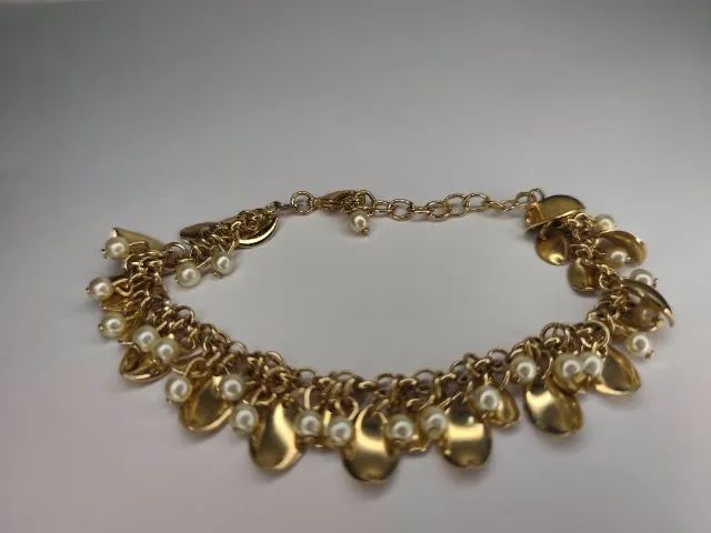 Pulseira folhada a ouro de folhas com perolas - Foto 5