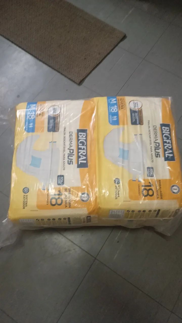 Fralda geriátrica unisex tamanho.m.18 unidades da marca bigfral por 29.99cada pacote 