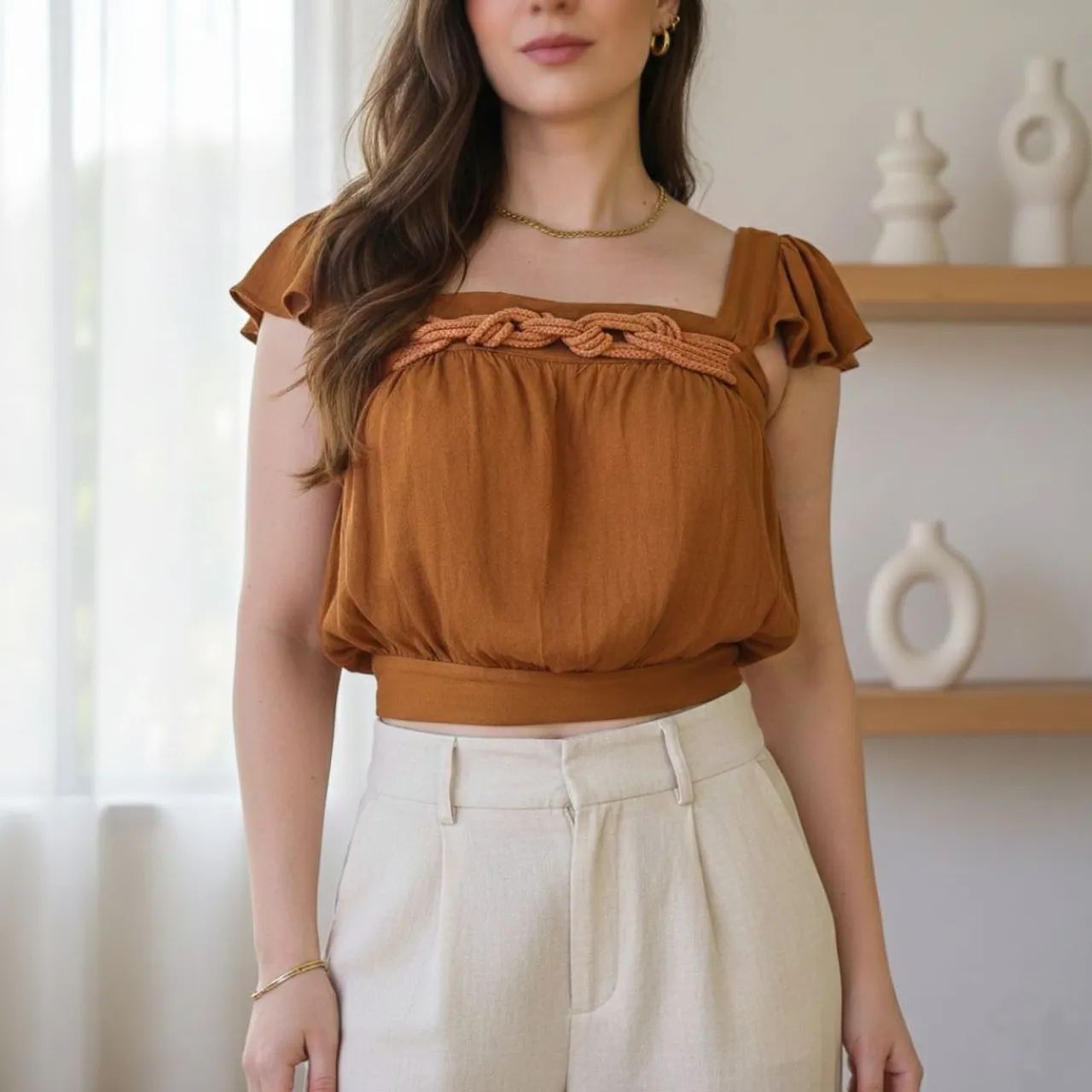 Cropped viscose terracota