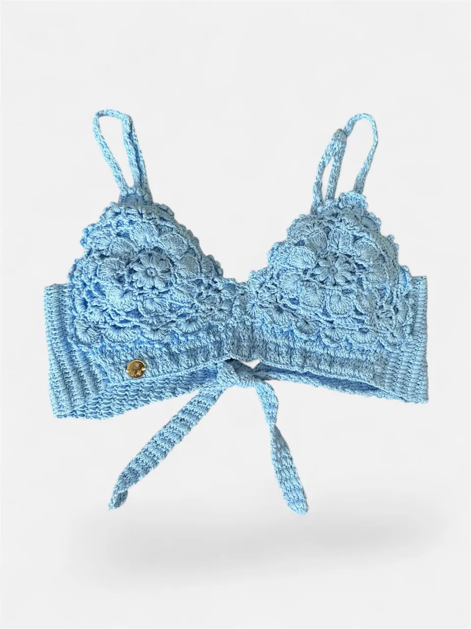 Bralette Crochê Boho Chic Azul Pastel