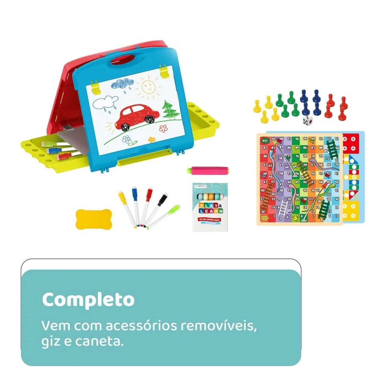 (Nova) Lousa Mágica Creativa Dupla Face 2 Em 1 Maleta Play e Learn - Foto 2