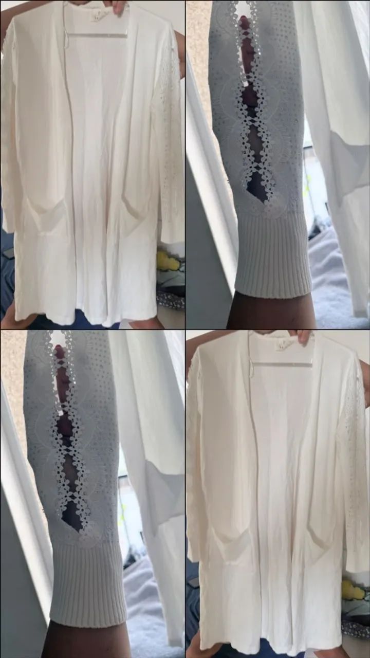 Vendo Cardigan Branco com bordado nas mangas