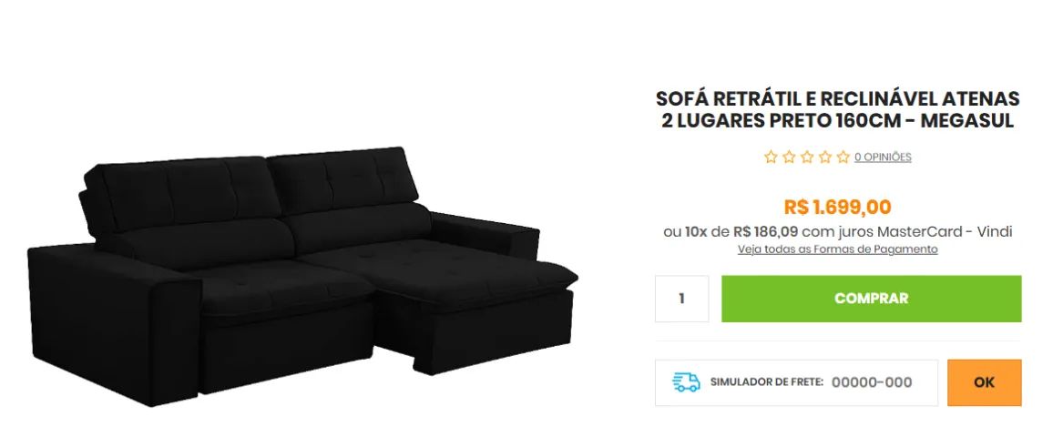 Sofá Retrátil e Reclinável 2 Lugares Preto  - Foto 5