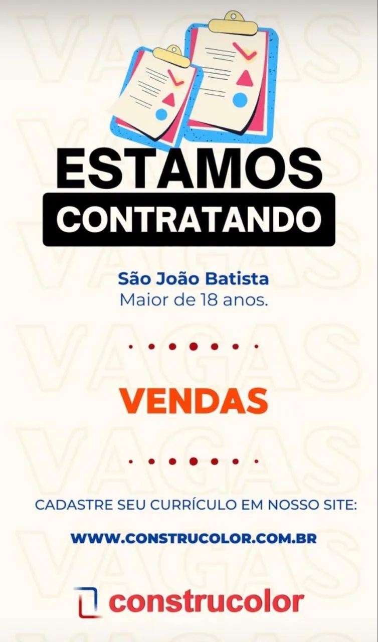 Vaga pra vendedor São João Batista 
