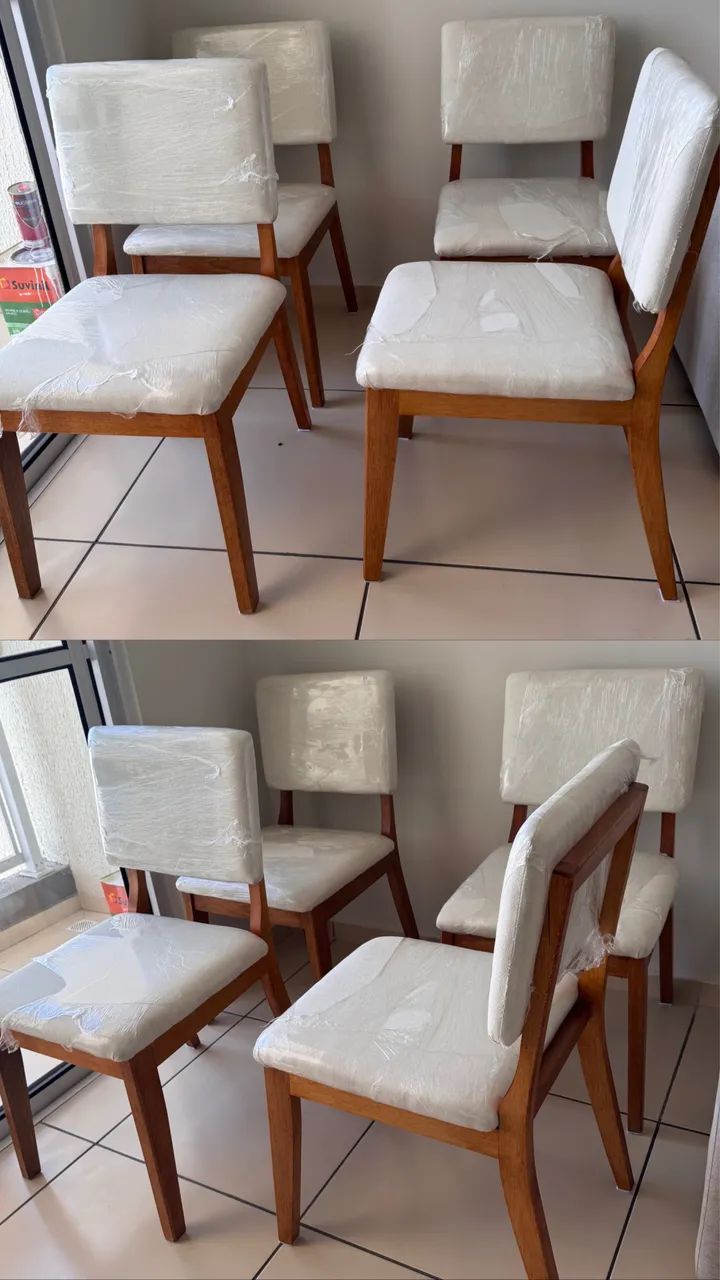 4 cadeiras de madeira com estofado off-white - Foto 2
