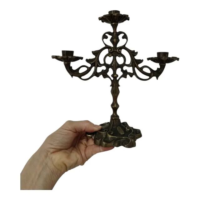 Antigo Par Candelabro Bronze 3 Velas - Belíssimo - Foto 2