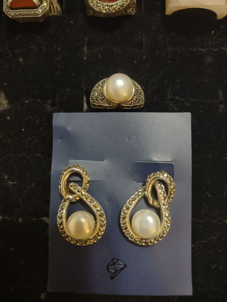 Conjunto anel+brincos Prata com Marcassitas