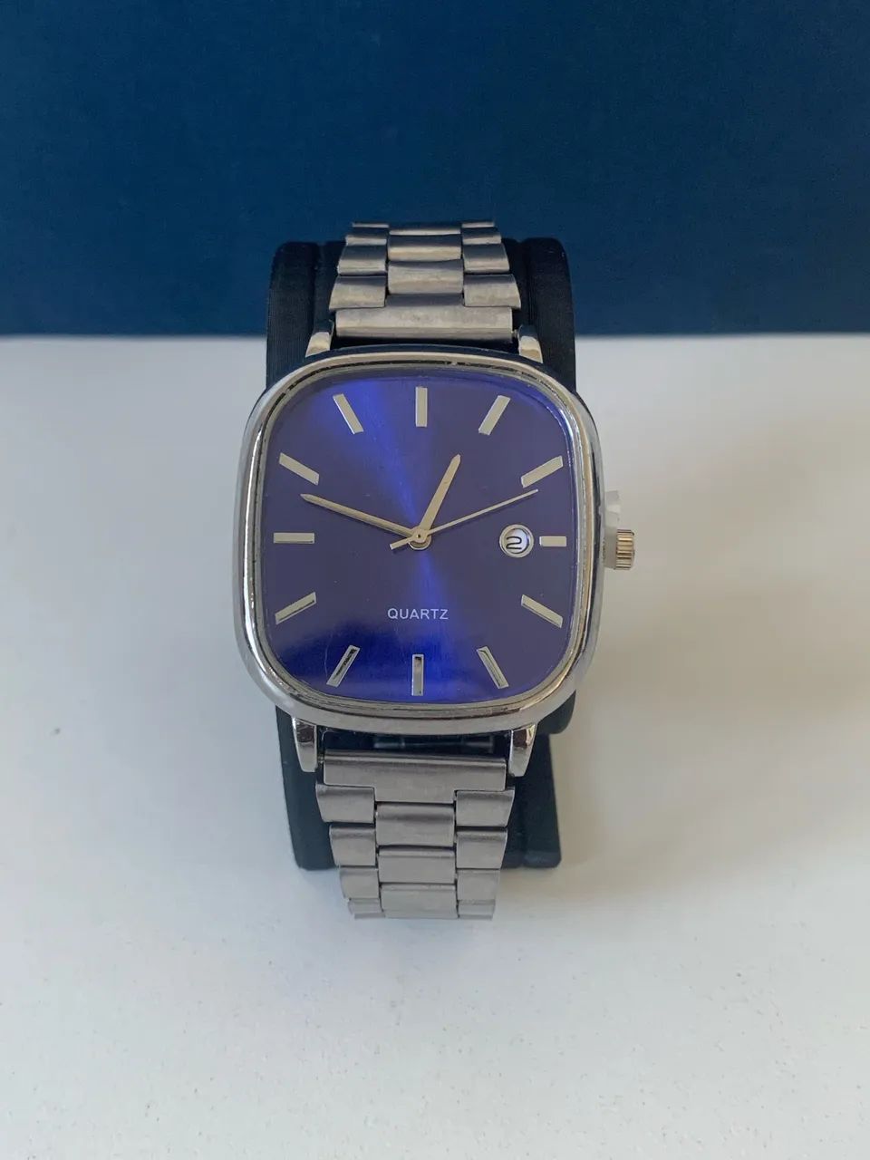 Relógio Masculino Quartz Prateado com Mostrador Azul - Foto 2