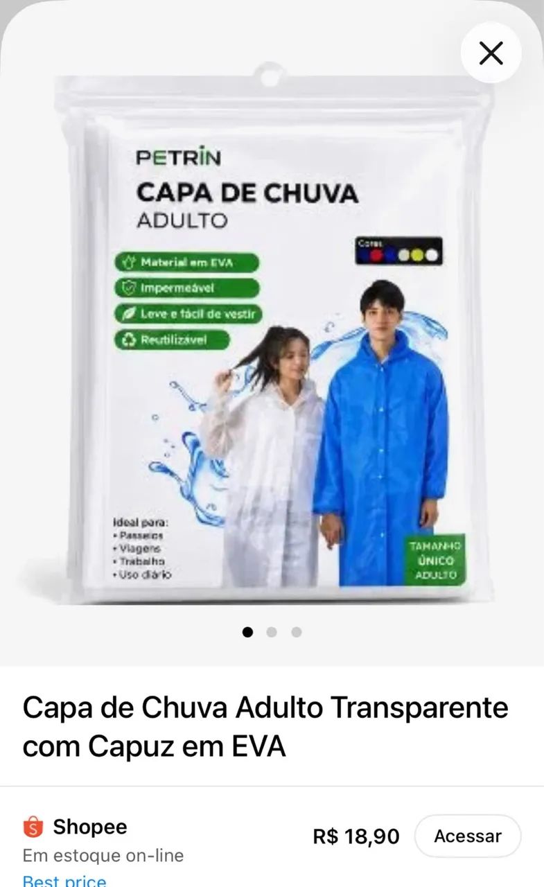 Capa de Chuva - Adulto transparente com capuz em EVA