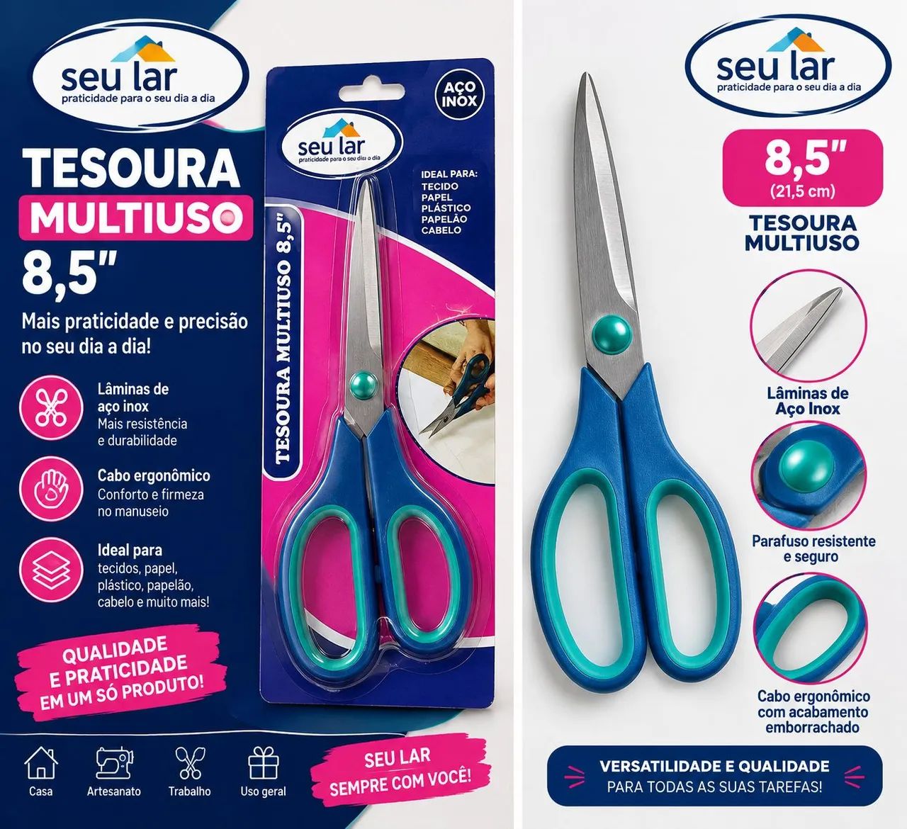 Tesoura Multiuso 8,5 Polegadas Seu Lar Aço Inox Nova a pronta entrega