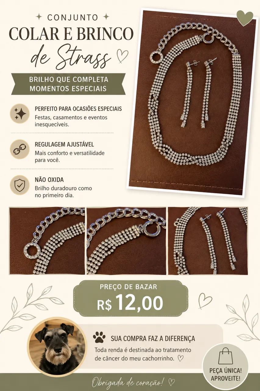 CONJUNTO COLAR BRINCO STRASS  - Foto 3