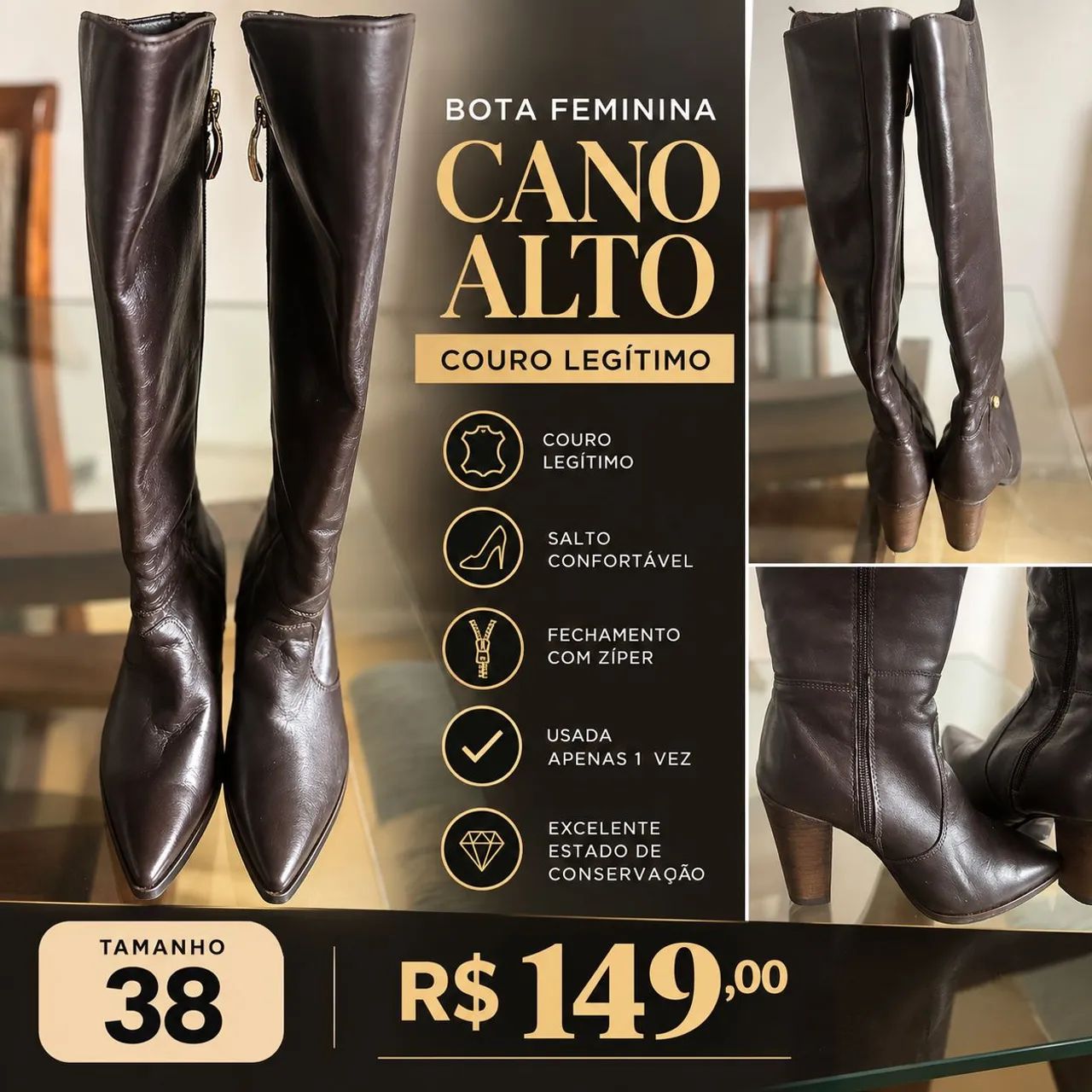 Bota de couro feminina 