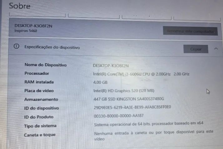 Vendo Notebook Dell Inspiron I3 