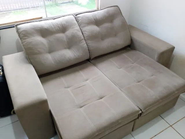 Sofá retrátil e reclinável 2 lugares - tecido suede, cor café 