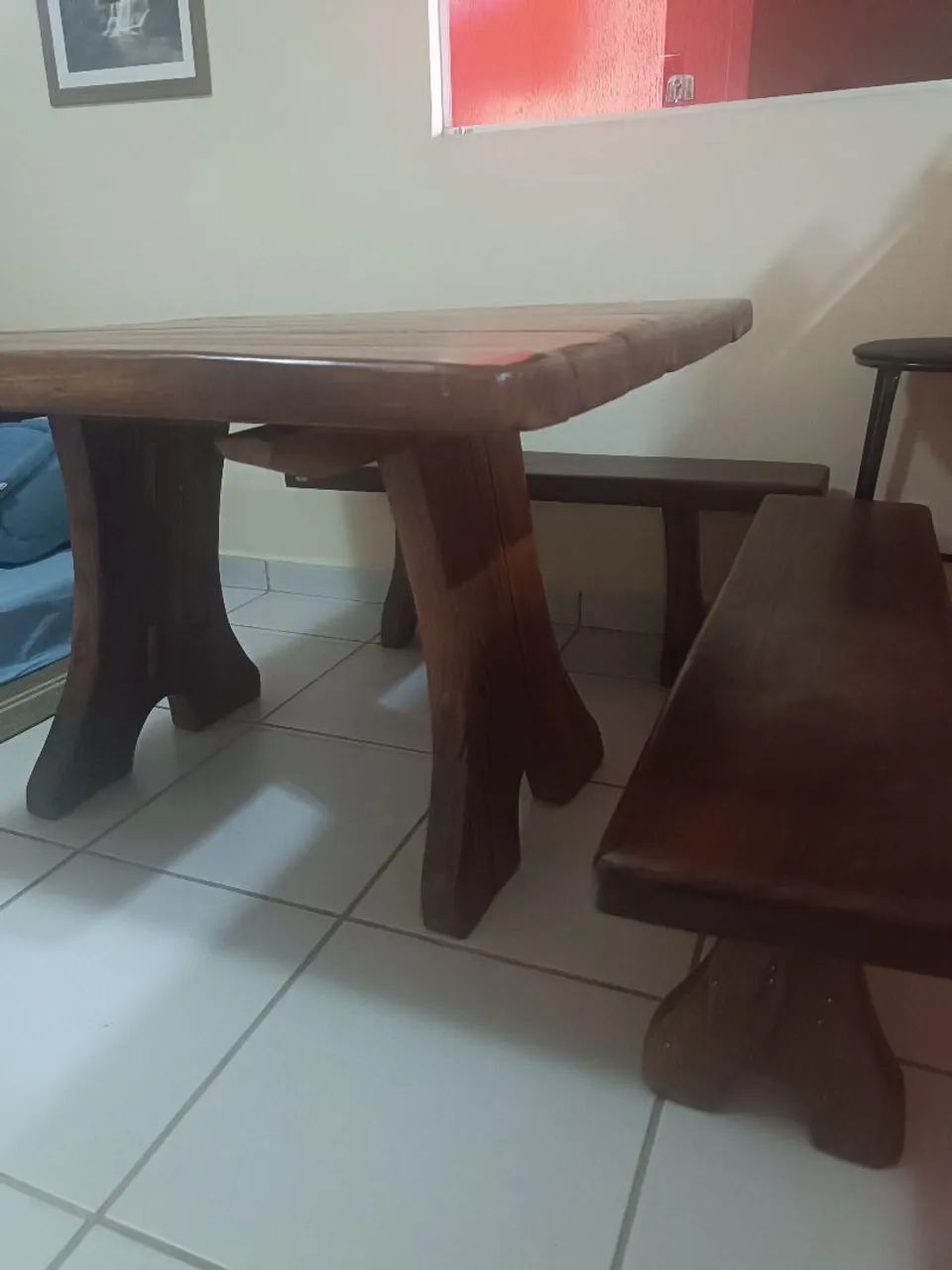 Mesa quadrada madeira maciça (4 bancos) - Foto 2