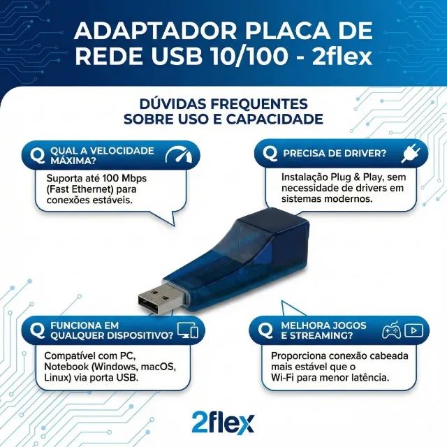 Adaptador Placa De Rede Usb 10/100 - 2flex - Foto 6