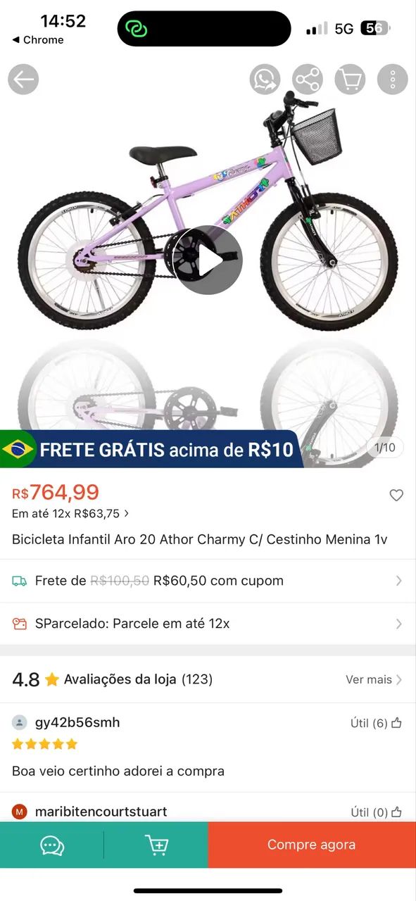 Bicicleta infantil Charmy Athor Lilás  - Foto 4