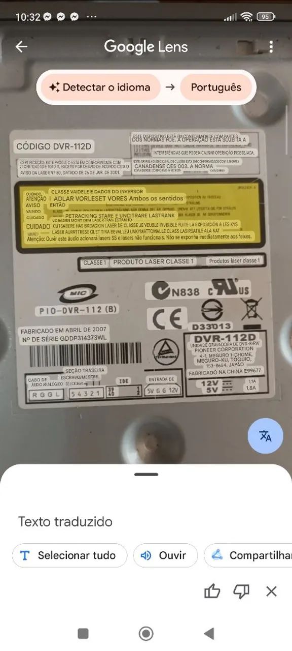 Leitor/gravador DVD interno para computador 