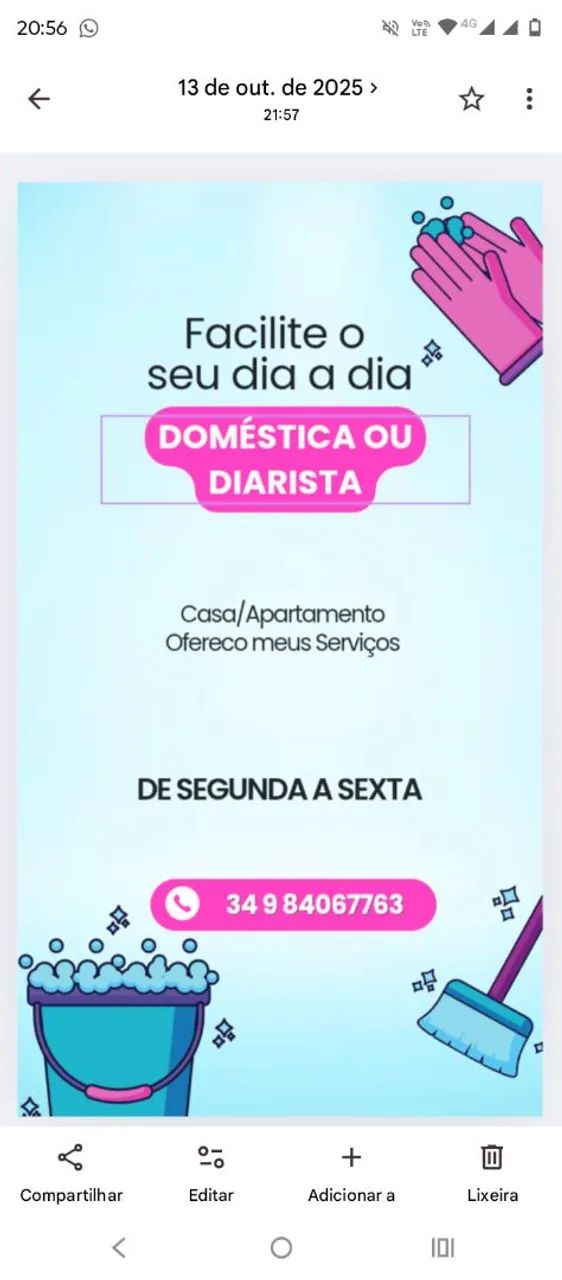 Ofereco meus serviços Diarista 