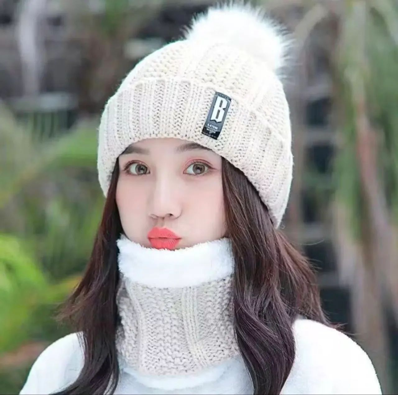Conjunto de Gorro e Gola Rosa de Inverno - Foto 4