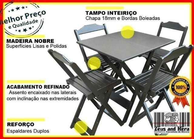 Conjunto Mesa Bar Restaurante Lanchonete Dobrável 70x70 Com 4 Cadeiras em Madeira Nobre