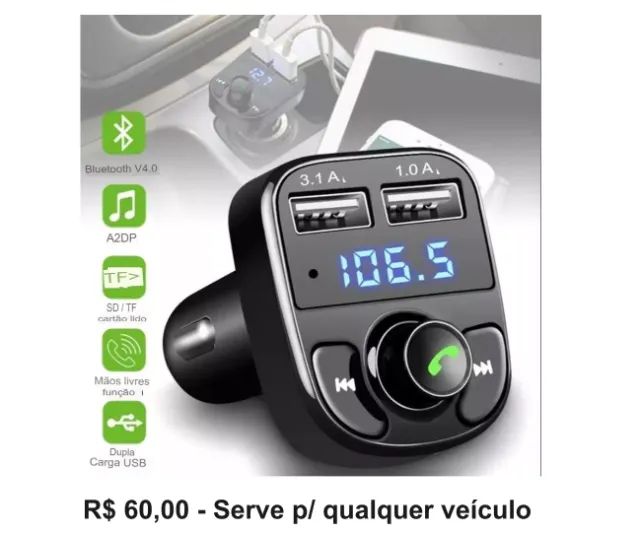Bluetooth p/ Carro (carrega celular, cartão sd, pendrive) 60,00/ Baseus 120,00 - Foto 4