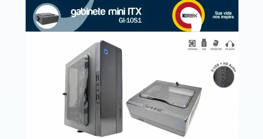 Gabinete K-Mex GI-10S1 - Mini ITX - com Fonte e Placa Conversora - entradas USB e Áudio