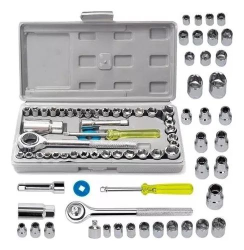 Kit Jogo Soquetes Sextavado Catraca Chave Adaptador 40 Peças