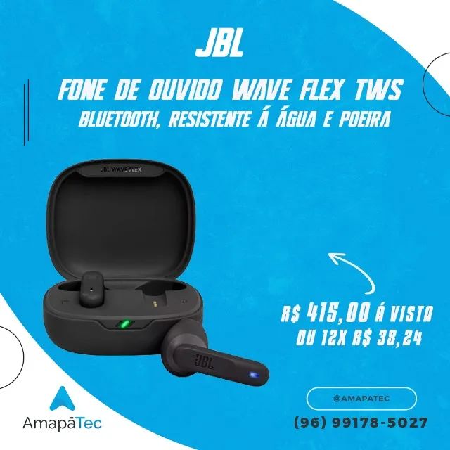 Fone de Ouvido JBL Wave Flex Bluetooth Resistente á Água e Poeira