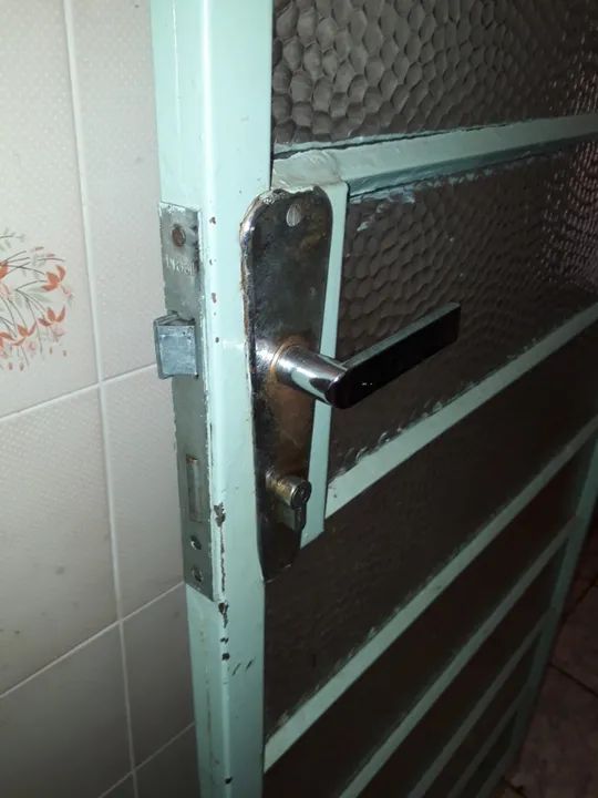 Vintage Iron Door with Ribbed Glass, No Threshold