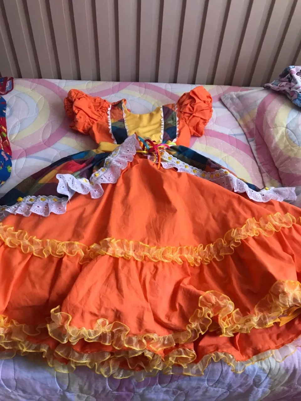 Vestido Infantil Festa Junina Laranja