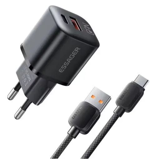 Carregador Turbo Essager 20W 2 Entradas + Cabo Tipo C 
