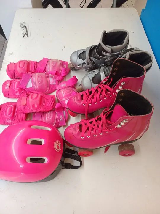Kit Patins Infantil Rosa e Cinza com Proteções - Foto 3