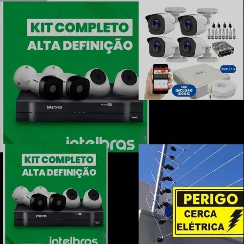 Cerca elétrica, câmera de segurança, alarme, interfone, motor de portão 