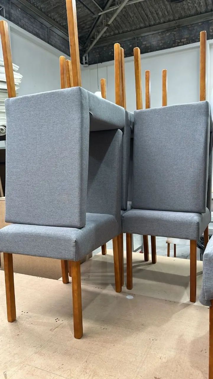 Cadeiras de Jantar Elegantes - Madeira eucalipto revestida linho suporta 130k  - Foto 5