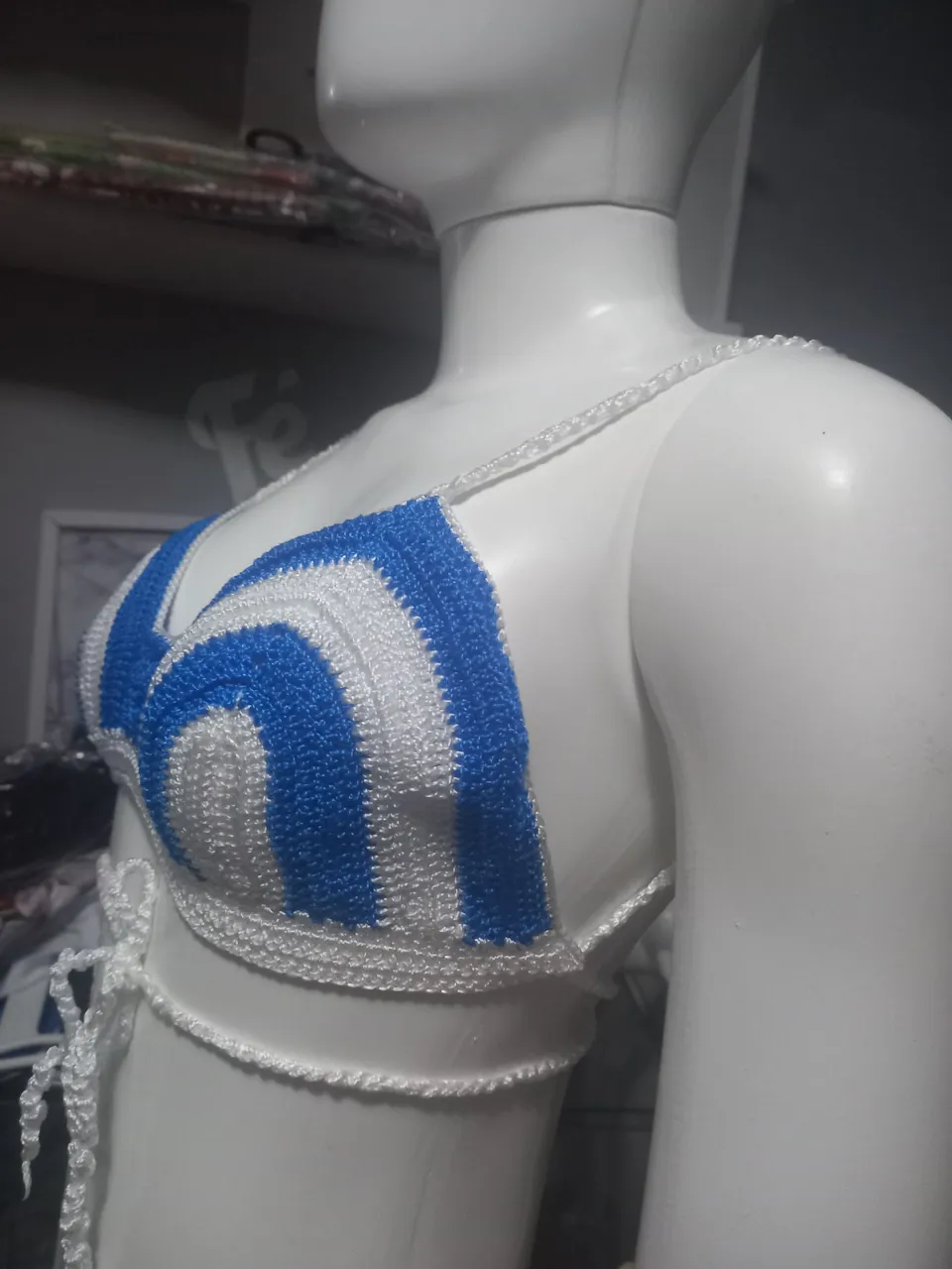 Top de Crochê Azul e Branco