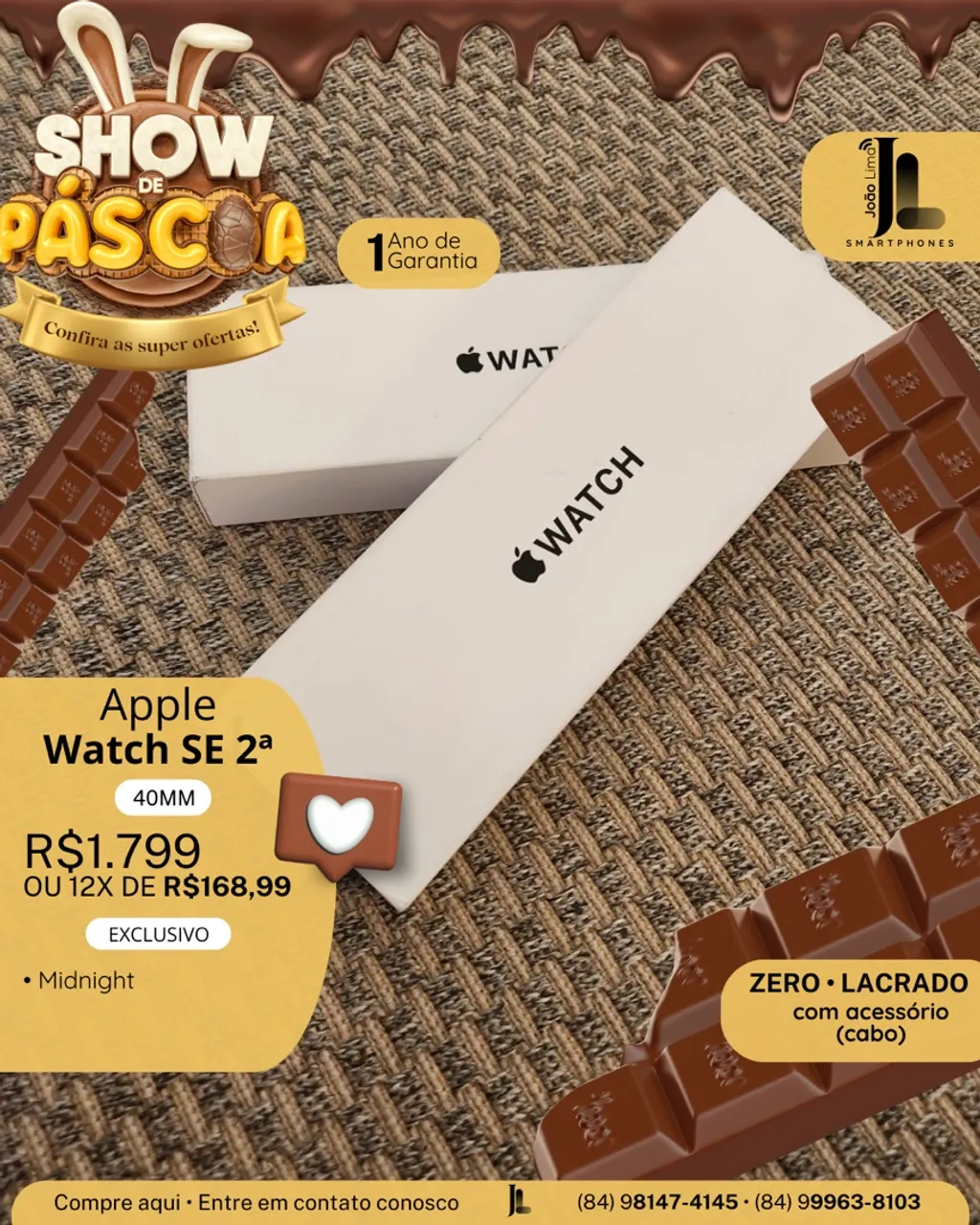 APPLE WATCH SE 2ª, 40MM, LACRADO, EXCLUSIVO!
