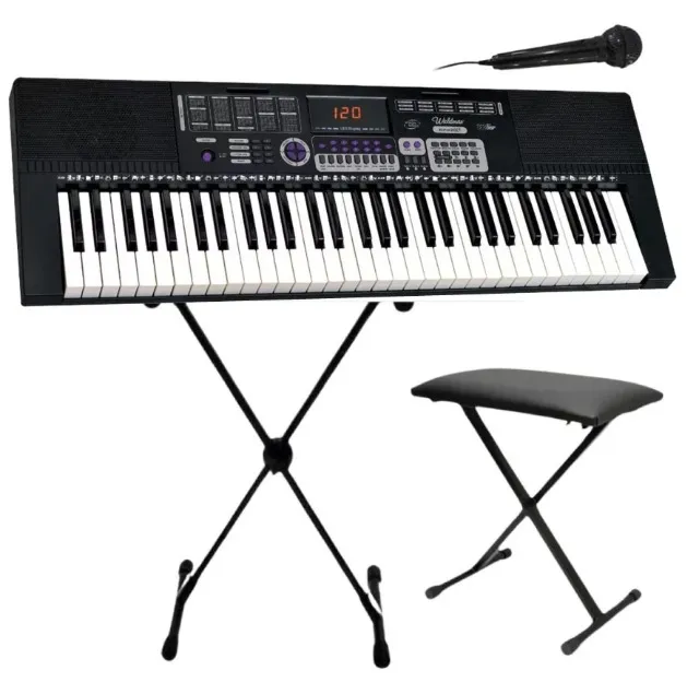 Teclado Kep6120x2 Waldman Preto 61 Teclas Bivolt + Banqueta + Suporte em X